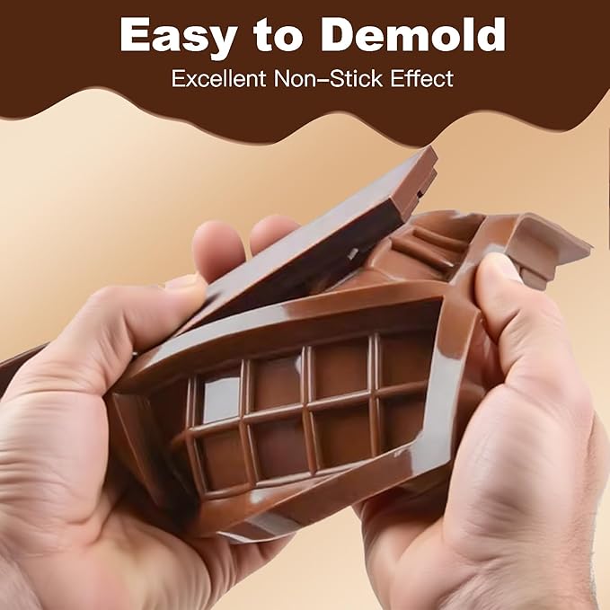 Chocolate Molds 3P, Food Grade Chocolate Molds Silicone, Non-Stick Deep Large Chocolate Bar Mold for Dubai Pistachio, Candy, Snacks and Desserts