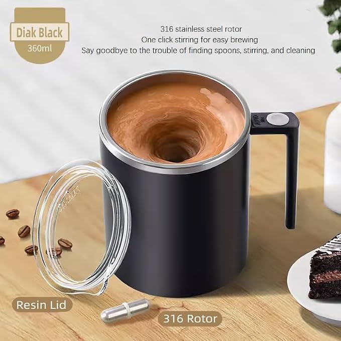 Self Stirring Mug,Self Stirring Coffee Mug,Suitable for Coffee, Milk, Cocoa and Other Beverages (Daik Black, 12 Ounces) - Image 2