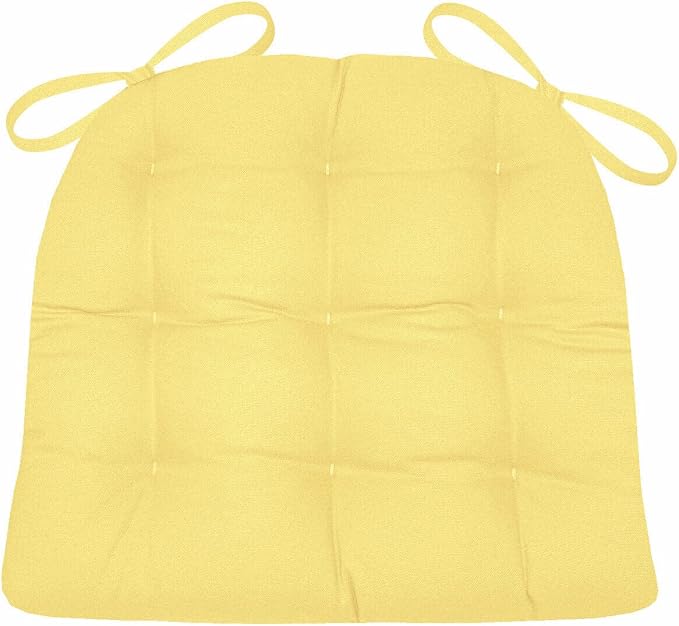 Barnett Home Decor Cotton Duck Yellow Dining Chair Pad with Ties - 15 x 17 Size Small Chair Cushion - Latex Foam Fill - Machine Washable, Reversible, Solid Color, 100% Cotton, Made in USA by BarnettHomeDecor