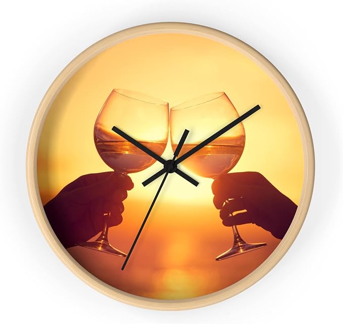 Mozingo ~ Wine Clock for Kitchen Bar Wall It's Wine O'clock Silent Time Gift Home Decor Made In USA, 10" (Hour Marks - None, Clock Frame Color - Natural Wood, Wine Theme #05) by Unknown