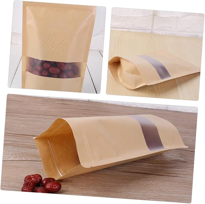 Ciieeo 50pcs Kraft Paper Bags Window Sealable Stand-up Storage Bags Safe Food Packaging for Nuts Cookies Candy Dried Fruit - Image 5