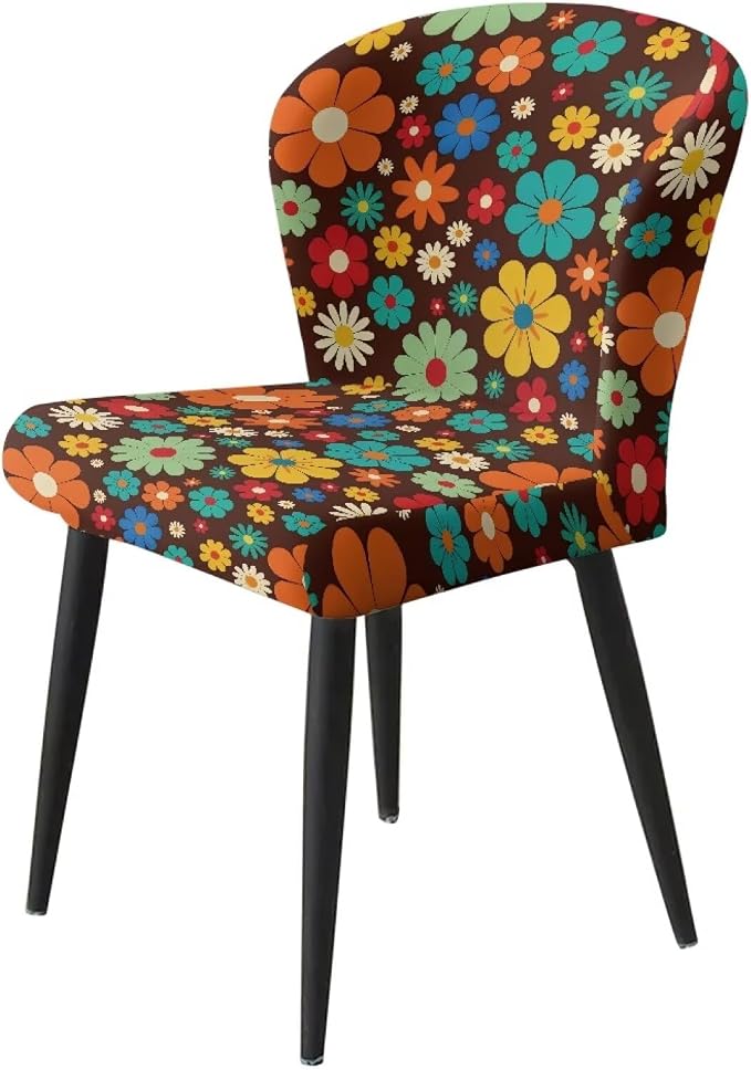 60s 70s Hippie Flower Bar Stools Covers 2 Pcs Barstool Slipcovers Elastic Stool Cushion Cover Swivel Barstool Covers Slipcovers for Low Short Back - Image 3