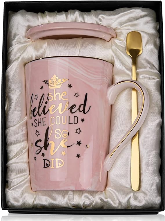 Graduation Gifts for Her 2026 - She Believed She Could So She Did Mug - Valentines Spiritual Motivational Congratulations Gifts for Women, 14oz Pink Ceramic Marble Gold Print Coffee Cup, Nicely Boxed by ALBISS