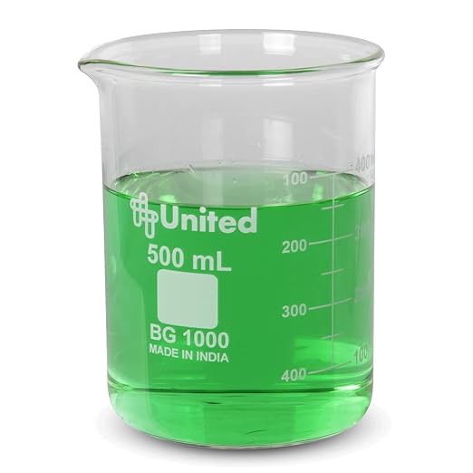 United Scientific™ Borosilicate Glass Beaker, 500ml, Autoclavable, 1 Each | Low Form Griffin Design, Molded Pour Spout, Resistant, Double Scale Graduated, Measuring Beaker for Chemistry Glassware by UnitedScientific