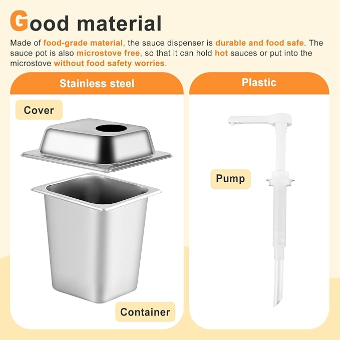3.4Quart Sauce Pump Dispenser Condiment Dispenser with 2 Pumps, Pump Dispenser for Syrup Ketchup Dressing BBQ Sauce