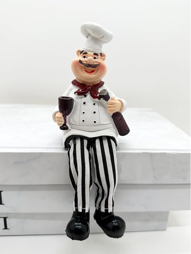 KiaoTime Set of 2 Home Kitchen Decor Chef Figurines Bread & Wine with Dangling Legs Shelf Sitters Figurine Statue for Kitchen Shelves, Cupboard, Countertop Display, Windowsill - Image 4