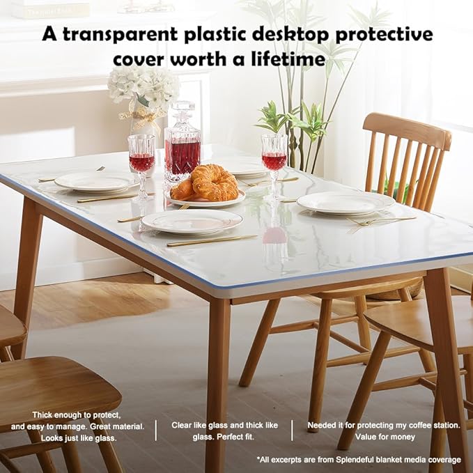 1.5mm Thick Square Clear Vinyl Table Cover Protector 60x60 Inch Plastic PVC Table Pad for Dining Room Table Screen Cover Mat Heavy Duty Table Protector Clear Sofa Bedside Table Protector Waterproof - Image 7