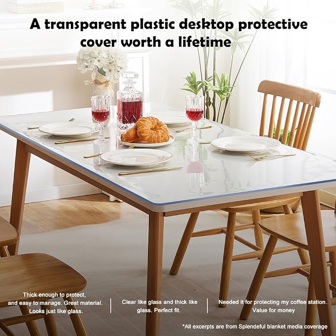 Rectanglar 27.6x63 in Clear Plastic Table Protector Desk Cover Chair Mat Thicken Transparent Desk Pad Mat Table Cover Protector Table Pad Tablecloth for Coffee Table Writing Desk Topper Waterproof - Image 7