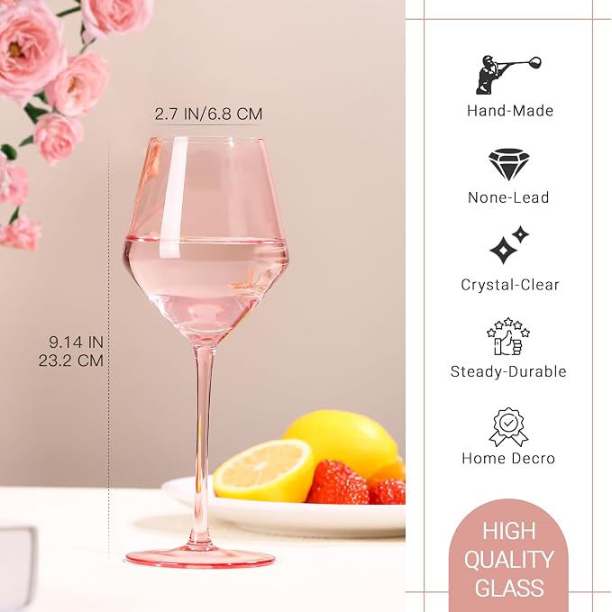 Elegant Pink Wine Glasses Set of 6 – Hand Blown Tulip Shape Long Stem Glassware – 15oz Pink Wine Glasses for Women, Wedding, Party, Bridesmaid Gift, Fancy Champagne or Rosé Goblets - Image 2