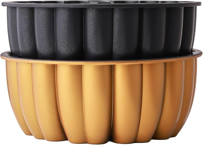 Heart Shape Aluminum Cake Pan, Titanium Coating, Non-Stick, 12 Cups, Gifts for Mom, 10 Inch Baking Mold, Cast Aluminum Fluted Tube Pan, Easy to Clean (2-Pack, Black-Gold) - Image 6