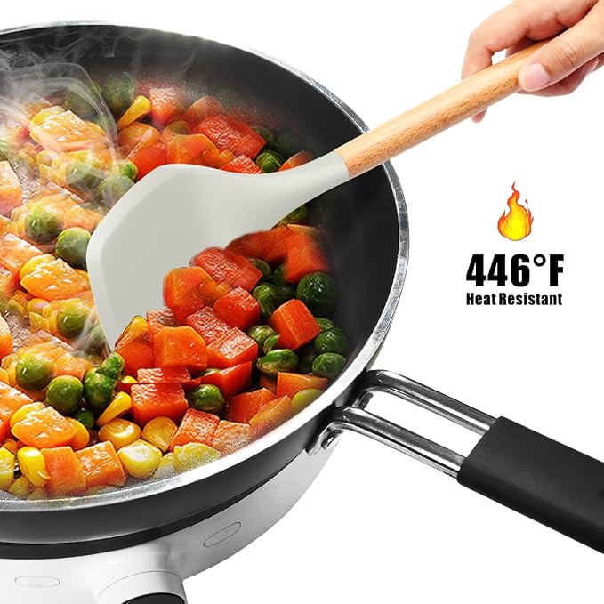 oannao Silicone Cooking Utensils Set - 446°F Heat Resistant Silicone Kitchen Utensils for Cooking,Kitchen Utensil Spatula Set w Wooden Handles for Non-Stick Cookware, BPA FREE (Cream White) - Image 9