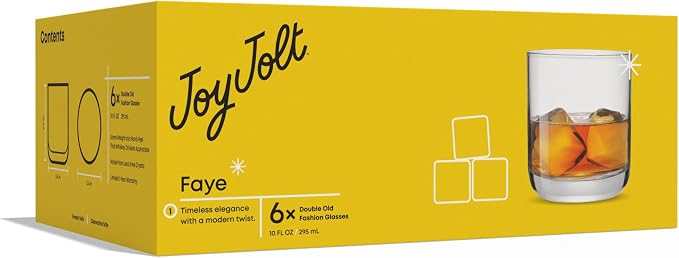 JoyJolt Faye Crystal Whiskey Glasses, Lowball Glasses Set of 6, 10oz Short Glass Tumbler, Double Old Fashioned Rocks Glass for Scotch or Bourbon, Dishwasher Safe Glassware - Image 6