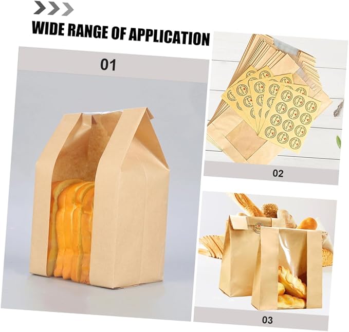 1set Paper Bread Bags Window and Thank You Stickers for Bakery Packaging Oilproof and Design for Homemade Breads and Baked Goods - Image 4