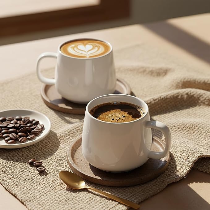 Teocera Coffee Mugs Set of 6-12oz Chip-Resistant Ceramic Cups with Ergonomic Handle | Dishwasher & Microwave Safe White Mugs | Keeps Beverage Hot, Perfect for Family Kitchen & Holiday Gifts - Image 4