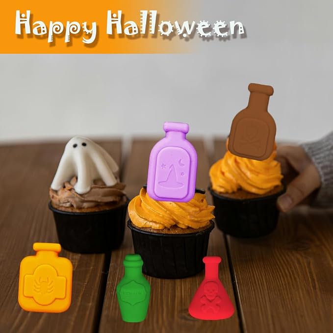 2 Pack 3D Apothecary Potion Bottle Silicone Molds 12 Cavity Halloween Themed Baking Mould Tray DIY Baking Tool for Chocolate Cake Dessert Candy Mousse Pastry Handmade Soap Crayons Cupcake Topper - Image 6