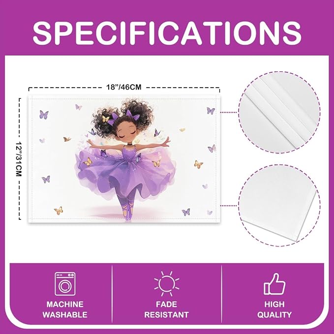 Feelyou Love Gymnastics Placemats Set of 4 Dancer Placemats for Dining Table Indoor Outdoor Kitchen 12"x18" Ballet Table Mats Placemat White Purple Decor Table Place Mats Black Girl - Image 4