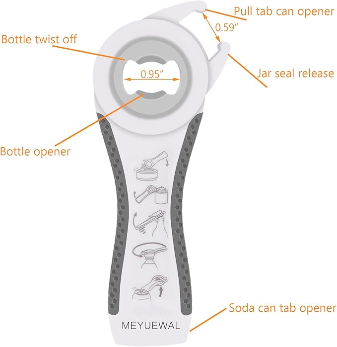 Latest Jar Opener Bottle Opener for Weak Hands, 6 in 1 Multi Function Can Opener Bottle Opener Kit with Silicone Handle Easy to Use for Children, Elderly and Arthritis Sufferers(JAR-White3.0) - Image 4