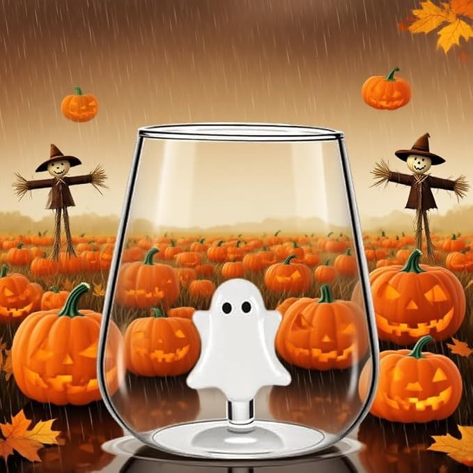 Halloween Wine Glasses, Ghost and Pumpkin Stemless Wine Glasses | Clear Spooky Drinking Cups for Dinner Party Birthday Holiday, Cute Fun Fashioned Decorated Unique Glassware Gift - Image 5