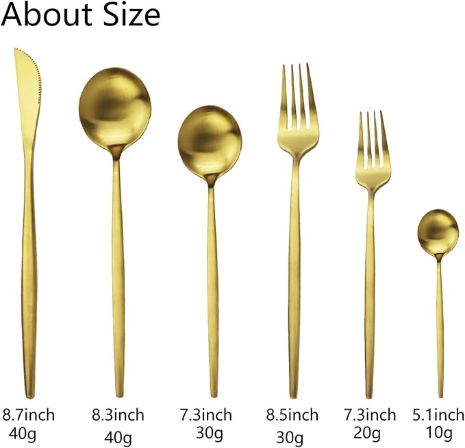 JASHII Silverware Set, 36 Piece Food Grade Stainless Steel Flatware Set Fork Spoon Knife Utensils for Daily Use and Party, Service for 6 Anti Rust, Safe in Dishwasher (Matte Gold) - Image 3