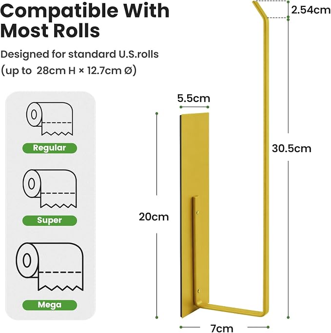 Gold Paper Towel Holder, Magnetic Paper Towel Holder for Fridge, Toilet Paper Roll Holder Magnet Towel Rack Wall Mount Fridge Organizer for Paper Towels Rolls Bathroom Pantry RV Kitchen Storage Golden - Image 3