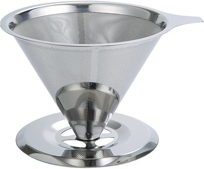 Pour Over Coffee Dripper, Stainless Steel Coffee Filter, Fine Mesh Double Layer Design of Manual Reusable Cone Coffee Filters, Paperless Pour Over Coffee Maker (Double mesh 1-4 cups silver)