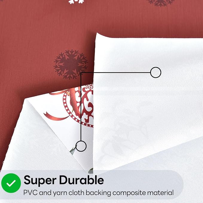 Christmas Table Cloth Rectangle Heavy Duty Vinyl Red Christmas Tablecloth Plastic Reusable Santa Tablecloth Wpieable Waterproof PVC Xmas Table Cover for Dining Party New Year(Red, 54"x72") - Image 4
