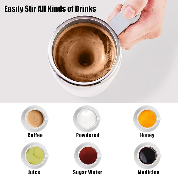 Self Stirring Mug,Rechargeable Auto Magnetic Coffee Mug with 2Pc Stir Bar,Waterproof Automatic Mixing Cup for Milk/Cocoa at Office/Kitchen/Travel 14oz Best Gift - White - Image 4
