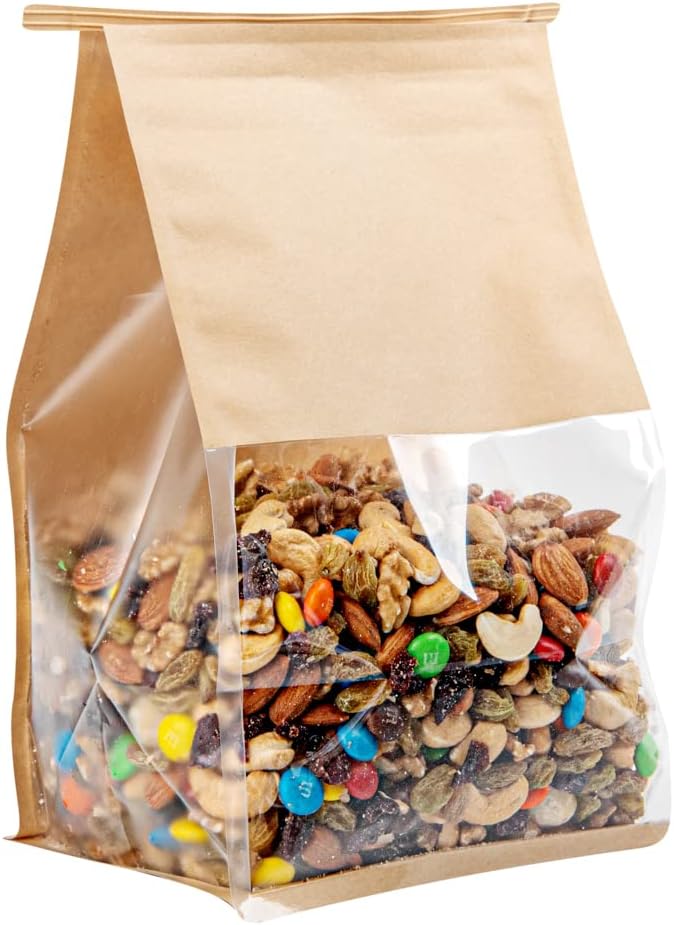 Restaurantware-Bag Tek 6.3 x 5.1 x 10.2 Inch Tin Tie Bags With Windows, 100 Resealable Bakery Bags With Windows - Flat Bottom, For Cookies or Coffee Beans, Kraft Cotton Paper Tin Tie Bags - Image 7