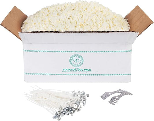 Hearts & Crafts Soy Candle Wax Kit - 10 lb Wax Flakes with 100 Cotton Wicks and 2 Wick Holders - DIY Supplies for Crafting Candles, Tarts, and Scented Creations