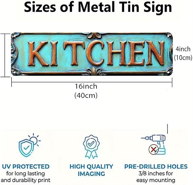 Kexle Vintage Metal Wall Decor Sign "KITCHEN" Bar Gifts Funny Man Cave Decor Accessories for Home, Bar, Bathroom, Bedroom Retro Tin Sign 4 x 16 inches - Image 4