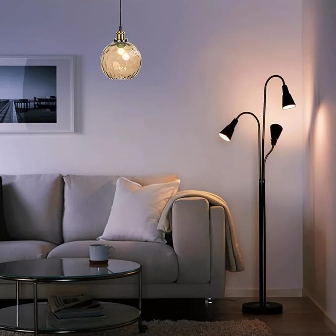 Pendant Light Shade Industrial Hanging Lights Fixtures Ceiling Outdoor Pendant Lighting for Kitchen Island Dining Room Unique Lamp in Kitchen Farmhouse Bedroom (Amber, 5.9 Inches) - Image 2