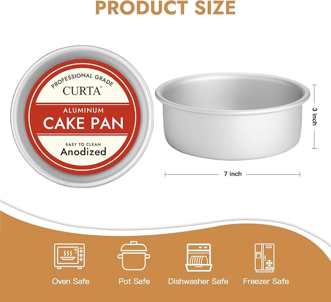7 Inch Round Cake Pan, 7x3 inch 2 Set Anodized Aluminum Round Baking Pan, Small Cake Pan Non-Toxic & Heavy Duty, Deep Side, Easy Clean & Dishwasher Safe - Image 2