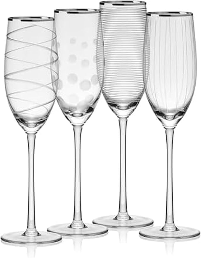 Mikasa Cheers Set of 4 Platinum Rim Champagne Flutes, 8 Ounce by Mikasa