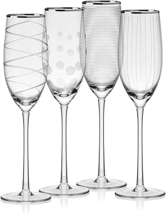 Mikasa Cheers Set of 4 Platinum Rim Champagne Flutes, 8 Ounce by Mikasa