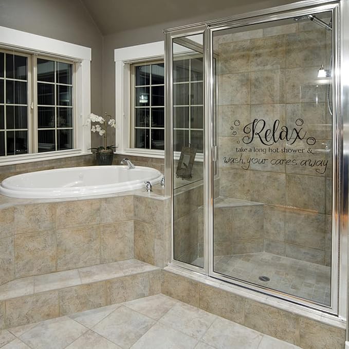 SUPERDANT Bathroom Wall Decals Relax Shower Door Decals Bath Wall Sticker for Dorm Take A Long Hot Shower Quotes Wall Art DIY Decor Wall Art Stickers Vinyl Bathroom Stickers Shower Doors 22.8x13inch - Image 6