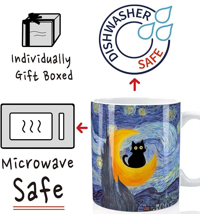 Graduation Gift for Her Bestie Sister Cat Lover, Famous Art Paintings Funny Cat Coffee Mug for Artist Art Lover Teacher, Famous Picture Classic Vincent Aesthetic Canvas Mug - Image 5