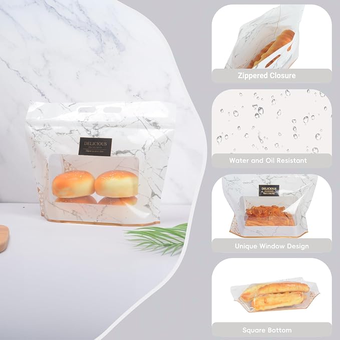 Funcoo 50 Pcs Plastic Bread Bags for Homemade Sourdough Bread Bakery Storage Bags with Window, Large Bakery Loaf Bag for Baked Goods Packaging, Snacks, Fruits, and More (12.6x10.8") - Image 2