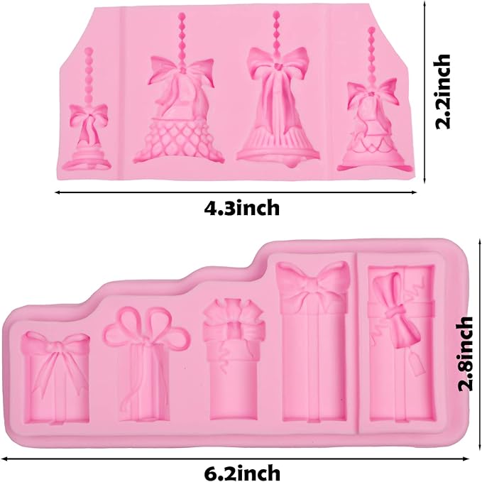 Bells Fondant Silicone Mold, Christmas Gift Box Chocolate Mold for Cake Decoration Cupcake Topper Candy Cookie Dessert Sugar Craft Gum Paste Polymer Clay Resin