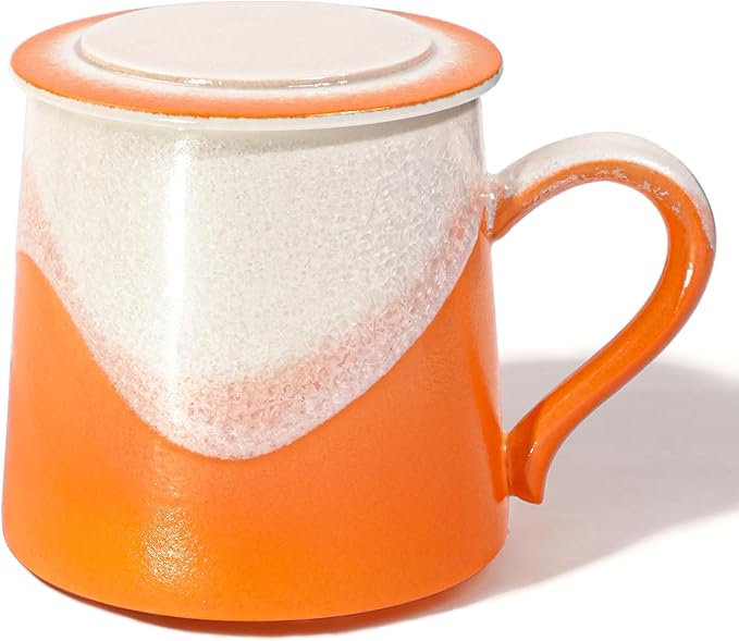 Handmade Ceramic Coffee Mugs, 11.2 OZ Colored Glaze Coffee Cups with Lids, Birthday Gift for Women, Mom, Dad, Friend, Sister, Brother, Dishwasher and Microwave Cups