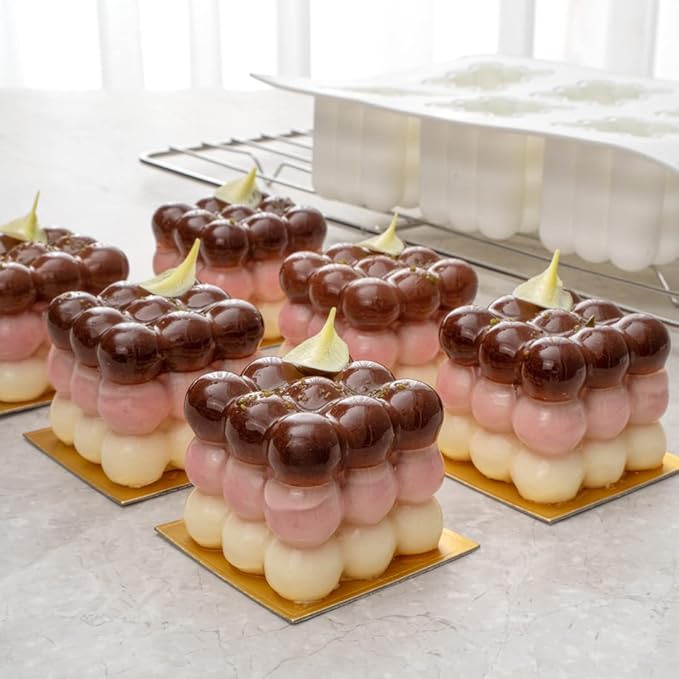 Restaurantware Pastry Tek Silicone Bubble Cube Baking Mold - 6-Compartment - 10 count box