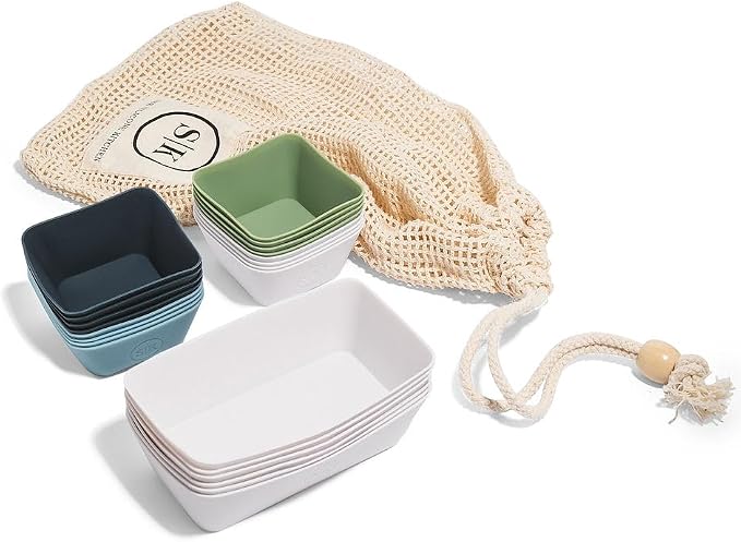 Reusable Silicone Bento Baking Cup, Non-Toxic, BPA Free, Dishwasher Safe Bento Box Accessories Lunch Box Dividers, Square and Rectangle, 24 Pack, Blue, White, Green - Image 7