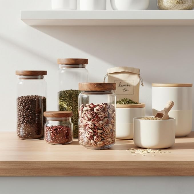 Clear Glass Storage Jar with Acacia Wood Lid for Pantry Organization - High Borosilicate Kitchen Canister - Image 2