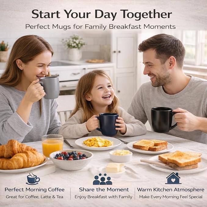 GBhome 12 oz Coffee Mug Set of 6, Large Ceramic Coffee Mugs for Man Woman | Modern Stoneware Coffee Mugs Set with Handle for Tea/Latte/Cappuccino/Milk/Cocoa, Dishwasher & Microwave Safe - Image 7