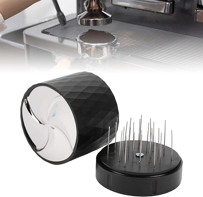 58mm Coffee Distributor Tamper - Gravity Distribution Tool & Coffee Leveler, with Stainless Steel Base & Wooden Lid