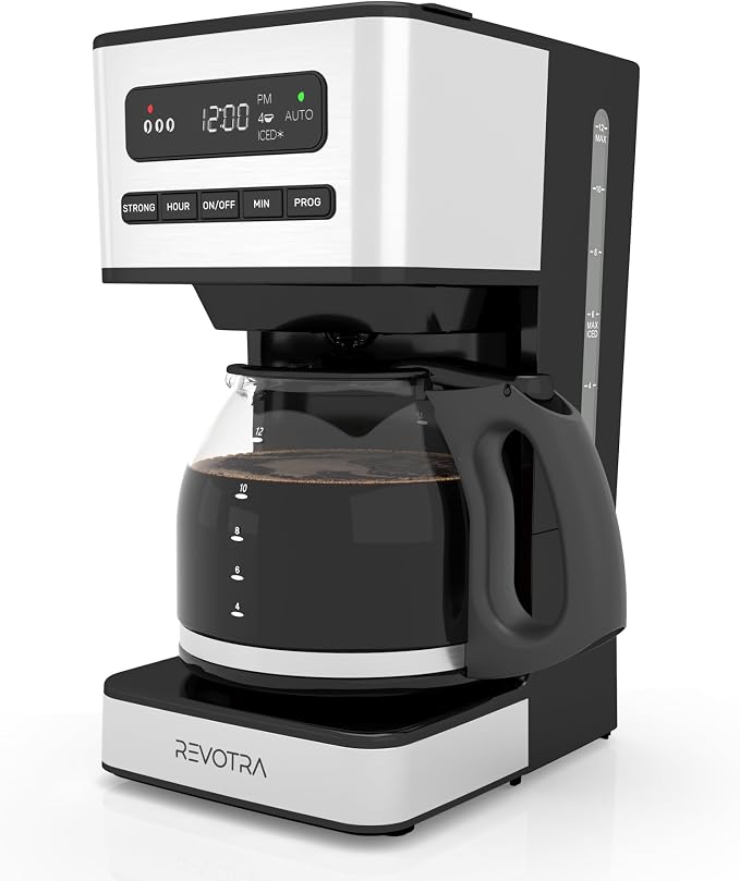 REVOTRA 12 Cup Programmable Coffee Maker, Hot and Iced Drip Coffee Makers | Regular & Strong Brew Drip Coffee Machine, 1-4 Cup, 24H Timer, Auto Shut-Off, Keep Warm, Pause & Serve by REVOTRA