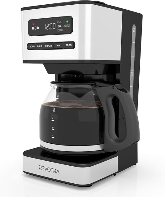 REVOTRA 12 Cup Programmable Coffee Maker, Hot and Iced Drip Coffee Makers | Regular & Strong Brew Drip Coffee Machine, 1-4 Cup, 24H Timer, Auto Shut-Off, Keep Warm, Pause & Serve by REVOTRA