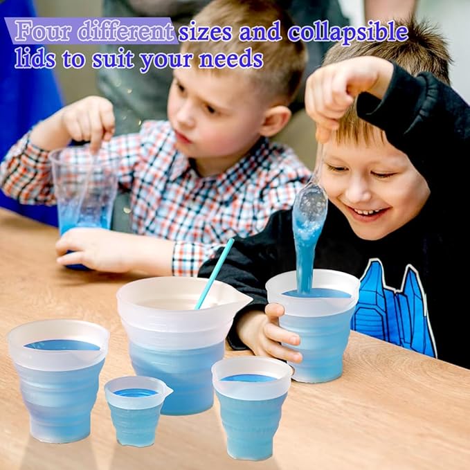 4 Pcs Silicone Resin Measure Cups Graduated Silicone Measuring Collapsible Silicone Measuring Cups,50ml/100/250ml/500ml Silicon Mixing Cups, for Epoxy Molds,Tumbler Making,Paint Making