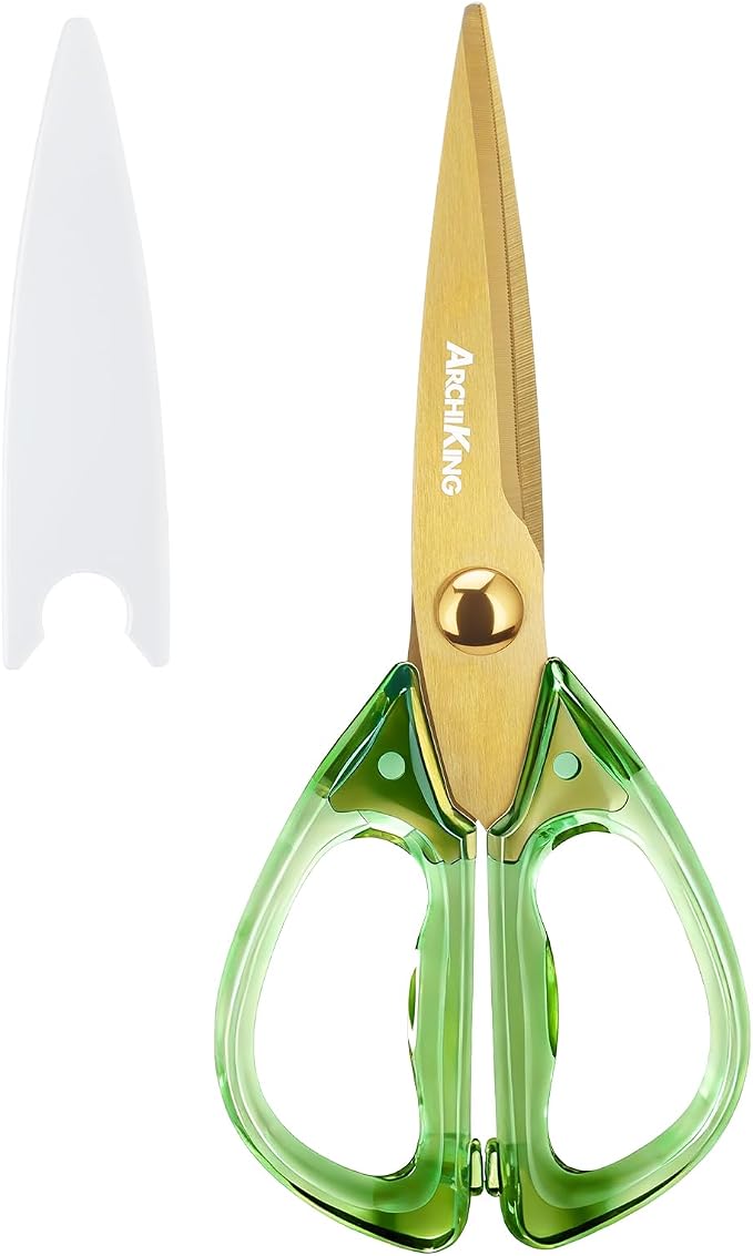 8.0inch Kitchen Shears, Sharp Stainless Steel Meat & Poultry Scissors, Transparent Green Acrylic Handle, All Purpose Utility Cooking Scissors for Kitchen/BBQ/Home/Office by ARCHIKING