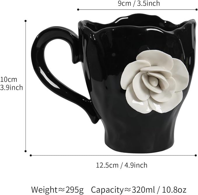 Ceramic Cute Coffee Cups, Handmade Flower Tea Mugs, Gifts for Milk Coffee Tea Lovers 11OZ - Image 2
