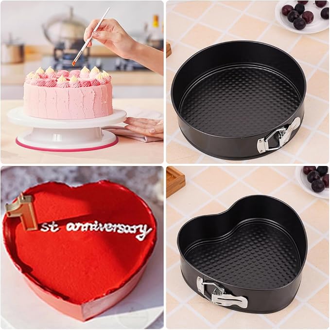 Springform Cake Pan Set of 3 (7, 8, 9 Inch) Heart Round Square Baking Pans Nonstick Cheesecake Pans with Removable Bottom Stainless Steel Bakeware for Cake, Mousse - Image 4